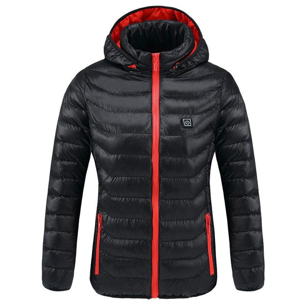 Veste d'hiver chauffante rouge et noire veste chauffante Vêtement-chauffant.com 